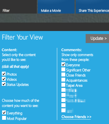 右上角的 Filter 可以設定更多時間軸的選項；Make a Movie 可以將時間軸轉成一部電影
